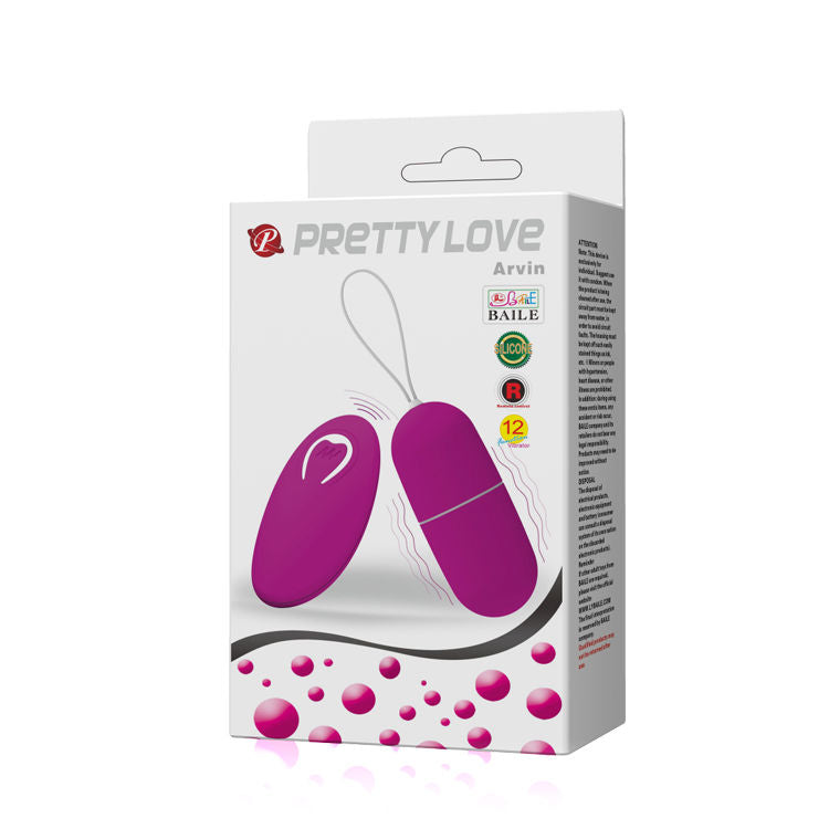 Œuf Vibrant Arvin Télécommandé 12 Modes Silicone - Pretty Love