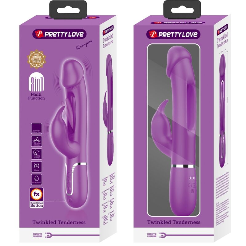 Vibromasseur Rabbit Kampas 3-en-1 Languette Oscillante Rechargeable - Pretty Love