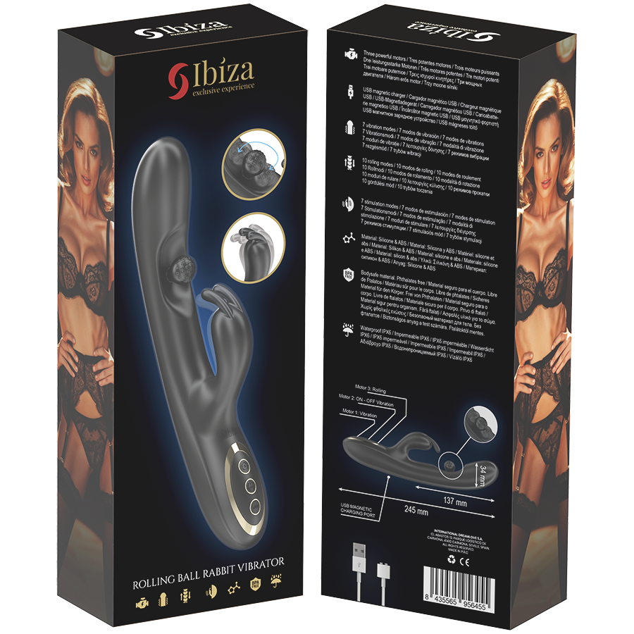 Vibromasseur Rabbit Perle Roulante 3 Moteurs 7 Vibrations Rechargeable - Ibiza