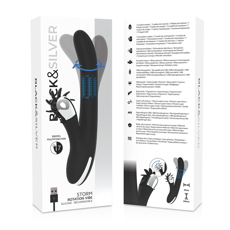 Vibromasseur Rabbit Rotatif Storm Billes Rotatives 14 Modes - Black&Silver