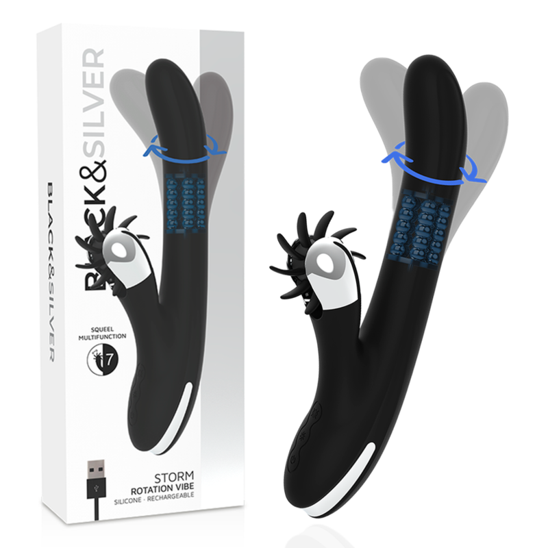 Vibromasseur Rabbit Rotatif Storm Billes Rotatives 14 Modes - Black&Silver