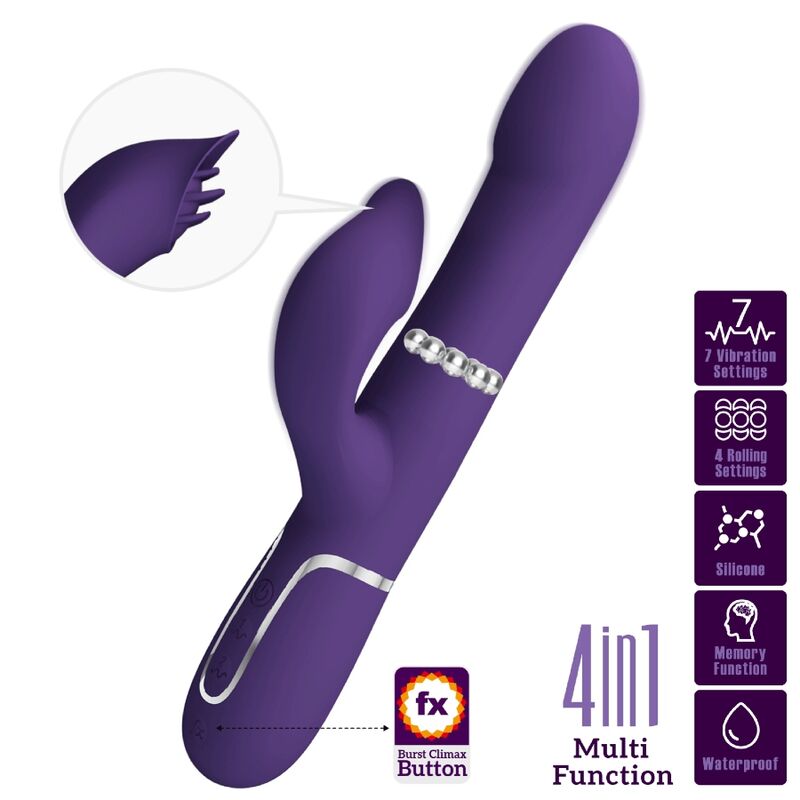 Vibromasseur Rabbit Zalin Perles Rotatives 4-en-1 Double Moteur USB - Pretty Love